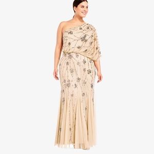 Adrienne Papell plus one shoulder beaded gown